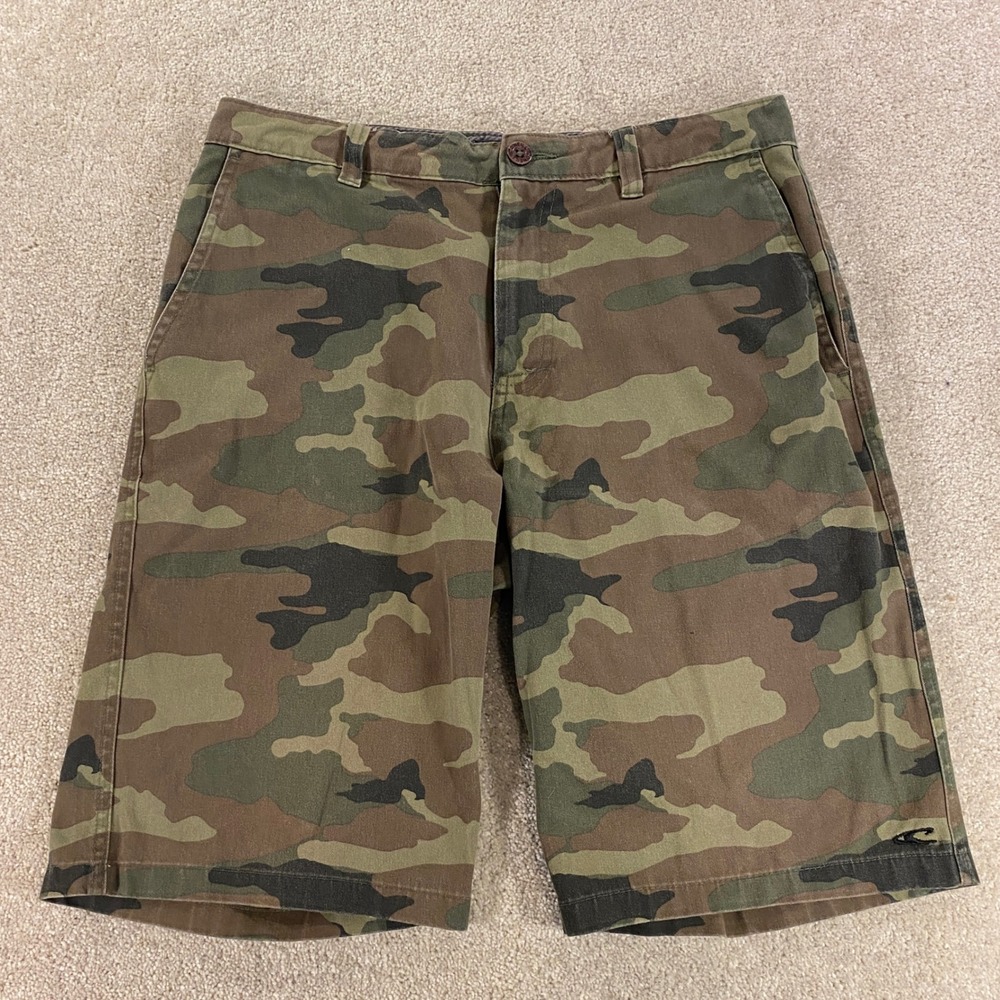 O'Neill Walkshorts Mens Size 30 Green Camo Chino Flat Front Utility Shorts